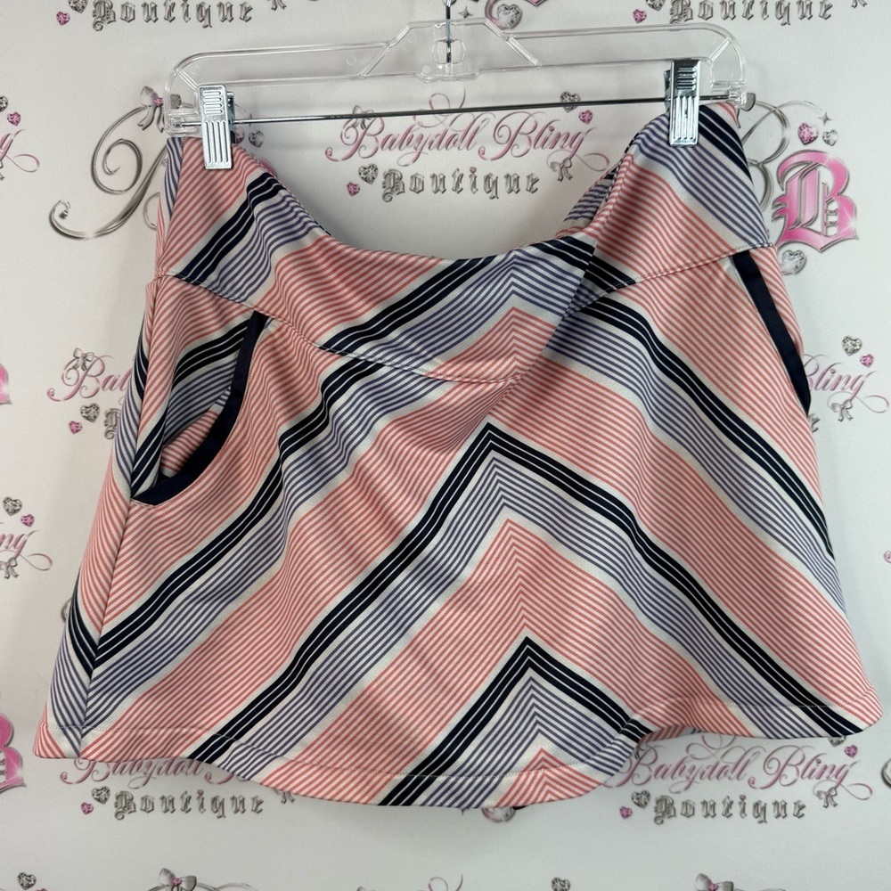 adidas skort skirt shorts underneath peach Pink, Navy & White Striped climacool